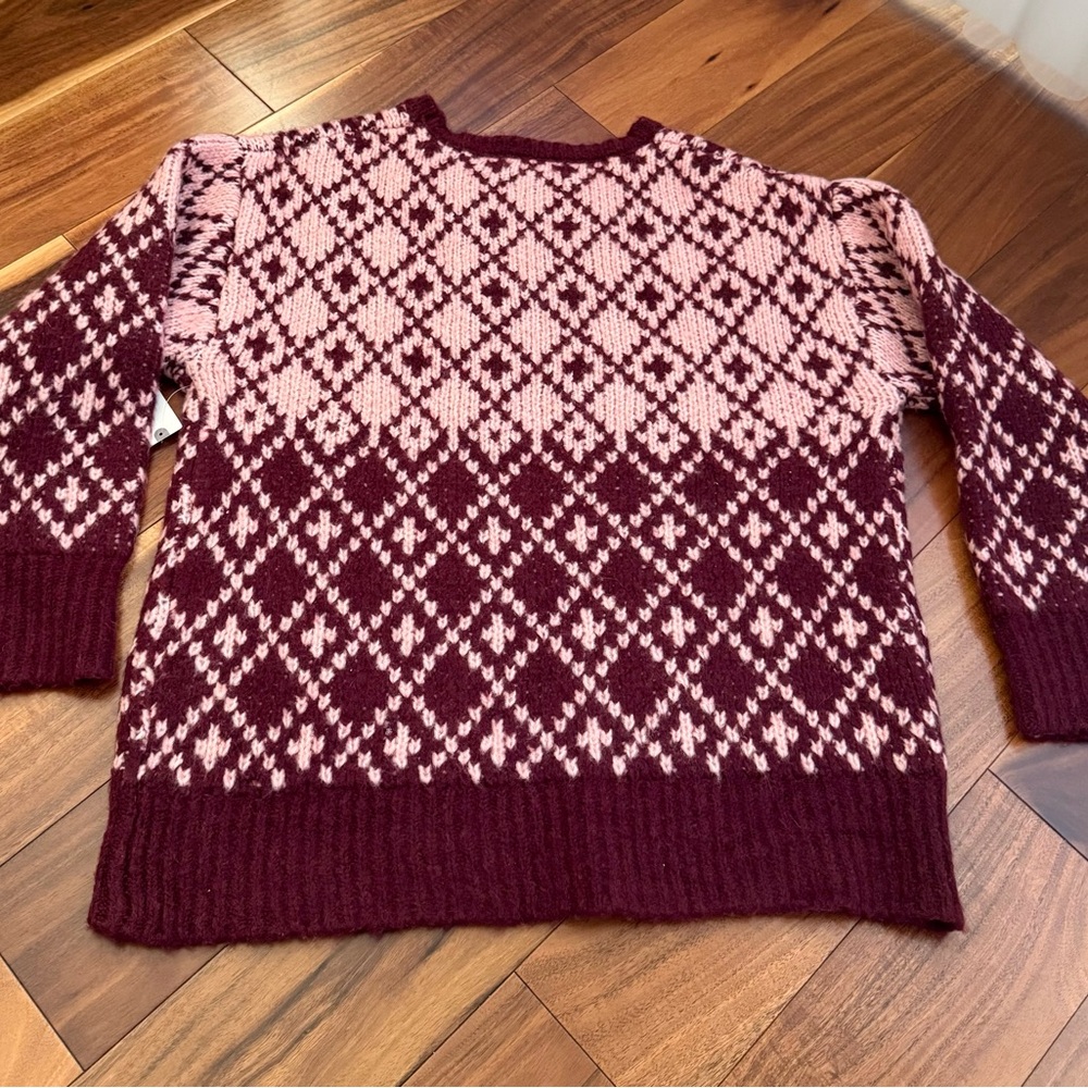 Anthropologie Maeve Pink and Burgundy Knit Sweater Argyle Diamond sz Small - Picture 7 of 7